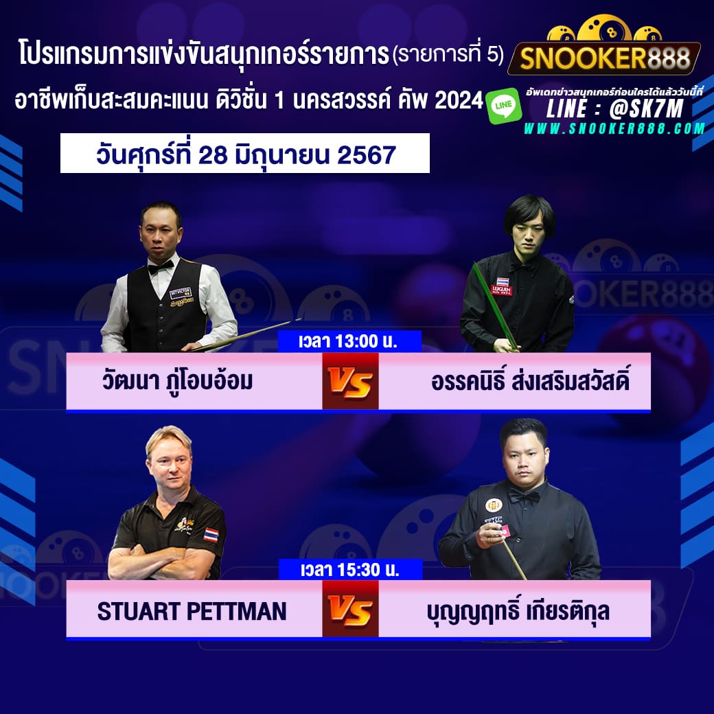 โปรแกรมการแข่งขันสนุกเกอร์ อาชีพเก็บสะสมคะแนน ดิวิชั่น 1 นครสวรรค์ คัพ 2024 