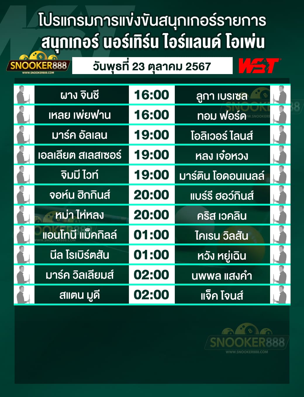 โปรแกรมการแข่งขันสนุกเกอร์ นอร์เทิร์น ไอร์แลนด์ โอเพ่น 2024