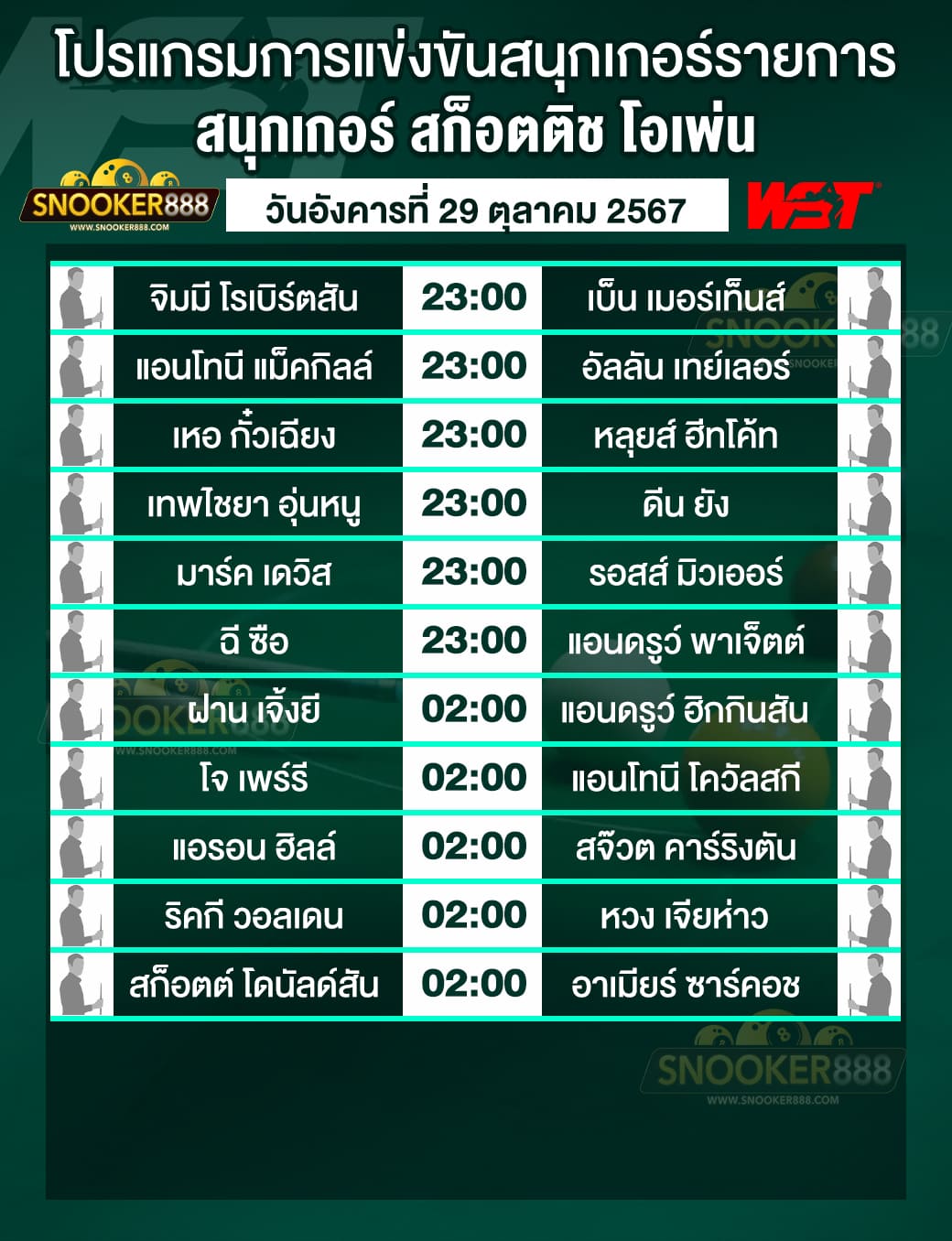 โปรแกรมการแข่งขันสนุกเกอร์ สก็อตติช โอเพ่น